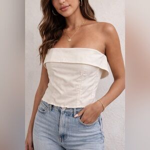 Zara Strapless Corset Top Cream Structured Bandeau Crop | Sz S | NWOT